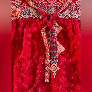 Johnny Was Long Sleeve Tunic Lightweight Red Embroidered Large V Neck Floral thumbnail 2