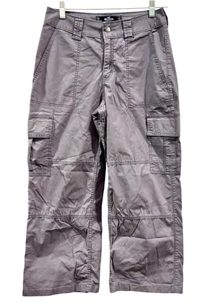 VTG Y2K Hollister Gray Tech Cargo Capris Fall Grunge Size 5 Short 27" Waist thumbnail 1
