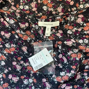 Maurices Blouse Black Pink Ditsy Floral V-neck Button Front NWT thumbnail 8