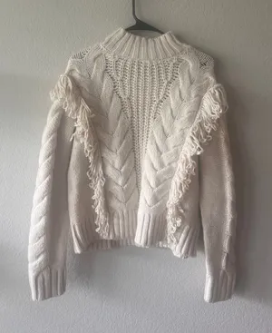 Sanctuary Crafted Fringe Chunky Cable Knit Sweater Cream thumbnail 1