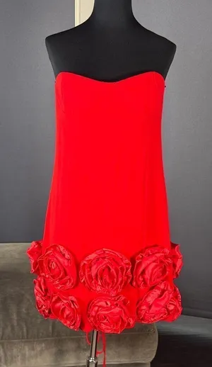 Women’s Red Bodycon Flower Dress Corset Style Back Size L NWOT thumbnail 1