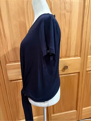 J.Crew short-sleeve tie-front knit top navy style G5714 size M NWT thumbnail 4