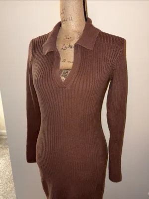 Hollister Chocolate Brown Ribbed V-Neck Sweater Dress thumbnail 2