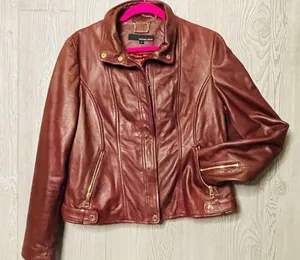 Wilson's Leather brown / red long sleeve soft jacket coat genuine leather large thumbnail 5