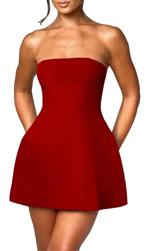Strapless Mini Dress Red thumbnail 3