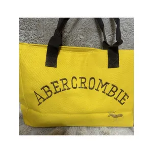 Abercrombie & Fitch Tote Bag Yellow & Brown Canvas Cotton Logo Moose Embroidery thumbnail 2