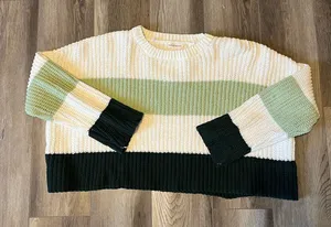 Altar'd State Moon & Madison Green Striped Sweater thumbnail 1