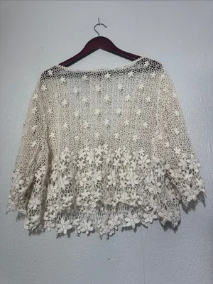 Chris McLaughlin Crochet Lace Floral Cardigan Shrug Cream Plus Size 2X thumbnail 7