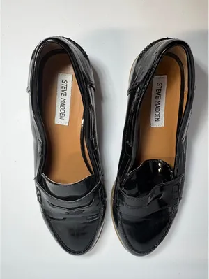 Steve Madden Melliany Women’s 8.5 Black Patent Penny Loafers Block Heel thumbnail 5
