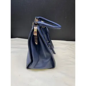 Womens Navy Blue with Gold Accents Handle Bag Satchel Shoulder Bag SKU 6575 thumbnail 4