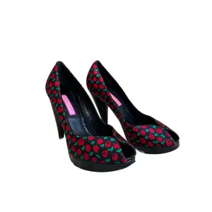 Vintage Betsey Johnson Red Green‎ Floral Platform Heels Y2K Pumps Size 5.5 thumbnail 2