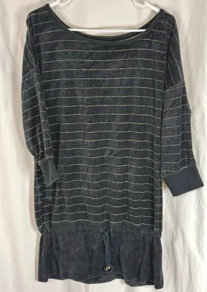 PINK Victoria's Secret Y2K Plush & Lush Velour Black & Gold Mis Sleeve Tunic Top — L thumbnail 1