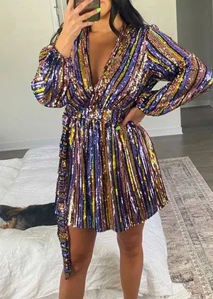 Anna Rae Sequin Stripe Mini Dress thumbnail 1