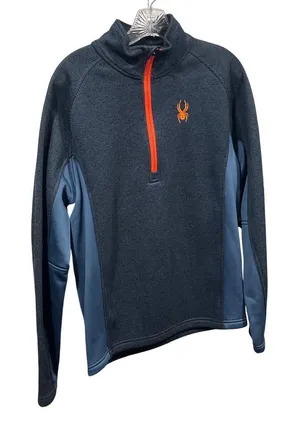Spyder 1/4 Zip Pullover Sweater Gray & Blue Medium Polyester 36k thumbnail 1