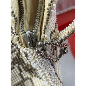 Vintage Czechoslovakia Micro Beaded Coin‎ Purse Cream Bronze Floral Evening Bag thumbnail 7