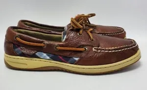 Sperry Top Slider Bluefish Plaid Slip On Oxford Boat Shoes Leather Sz 7 M Brown thumbnail 1