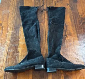 Stuart Weitzman Lowland Black Suede Over the Knee Boots‎ Womens 9 M Low Heel Tie thumbnail 1