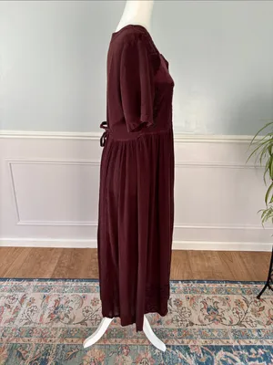 Select Vintage 90s Brown Embroidered Button-Front Midi Dress Sz Medium Phoebe thumbnail 6