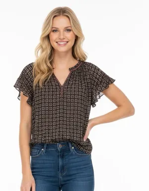 Max Studio size large boho short sleeve ruffle top thumbnail 1
