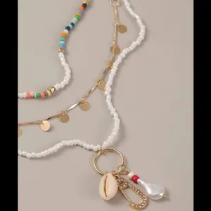 Beachy Bohemian Hippy seashell & pearl necklace set thumbnail 4