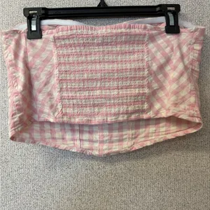 Free People Women Large Leilani Cotton Gingham Tube‎ Top Pink Y2K Cottagecore thumbnail 4