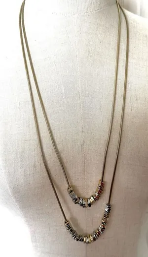 Chico’s gold tone washer beads double strand long necklace thumbnail 1