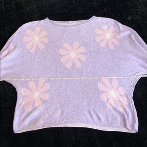 Ekouaer Purple Floral Knit Lounge Set Long Sleeve Top Shorts 2-Piece Medium thumbnail 3