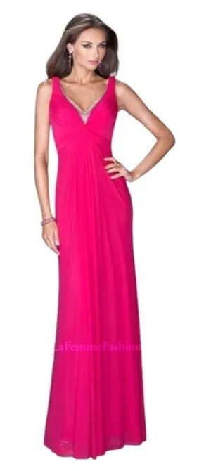 La Femme Dress Women 00 Pink Deep‎ V Jersey Knit Illusion Neckline Formal Gown thumbnail 1