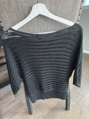 FANG Black Open-Knit Boatneck Sweater thumbnail 5