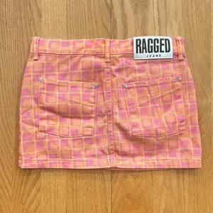 The Ragged Priest Doll Denim Mini Skirt Size 24 Pink‎ Orange Square Print Y2K thumbnail 3