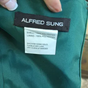 New! Alfred Sung D811S Hunter Green Off Shoulder Draped‎ Wrap Satin Maxi Dress 4 thumbnail 6