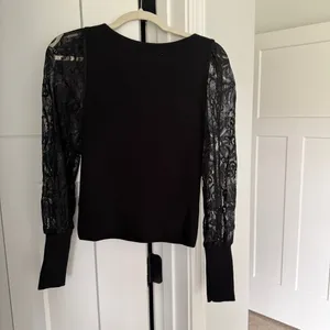 Anthropologie Black Lace-Sleeve Sweater‎ Ribbed Knit Top thumbnail 5