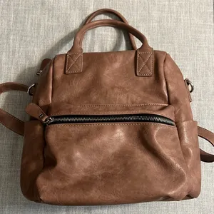 Urban Expressions Brown Faux‎ Leather Mini Backpack Convertible Crossbody Bag thumbnail 2