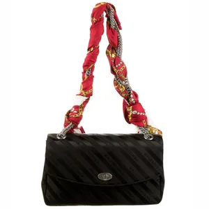 Balenciaga BB Satin Jacquard Black Logo Scarf Chain Shoulder Crossbody Bag Purse thumbnail 2