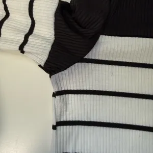 Shein Striped Top White Black Contrast Ribbed Fitted Long Sleeve thumbnail 5