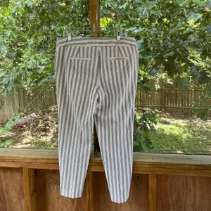 LOFT Women's White And Grey Striped Linen Blend Tapered Leg Pants Size 12 thumbnail 2