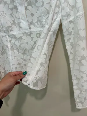 White semi sheer floral long sleeve top thumbnail 4