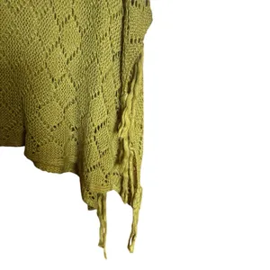 Ali Miles Off The Shoulder Sweater Women Large Green Chunky Fringe Boho Pullover thumbnail 5