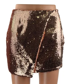 Superdown Sonya Rose Gold Sequin High Waisted Surplice Faux Wrap Mini Skirt XS thumbnail 1