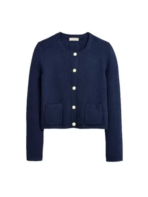 NWT J.Crew Emilie Sweater Lady Jacket in Navy Blue Cotton Knit Cardigan L thumbnail 4
