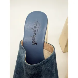 Free People Zoe Platform Sandals 39 Blue Suede Chunky Block Heel Square Toe Mule thumbnail 6