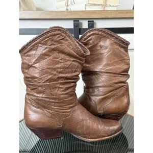 Vintage Mobility Sport Women’s Brown Leather Slouch Western Boots Metal Toe 7B thumbnail 5