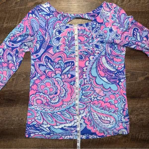 Lilly Pulitzer Pink and Blue Long Sleeve Cut Out Blouse thumbnail 3