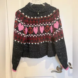 PILCRO For ANTHROPOLOGIE Peace Love‎ Icon Zip Front Sweater Small Chunky Knit thumbnail 3