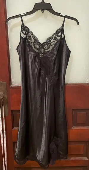 Victoria's Secret Black Satin Lace-Trim Chemise thumbnail 1