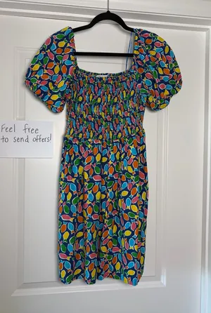 Multicolor Fish Dress Smocked Bodice Multiple Size L thumbnail 1