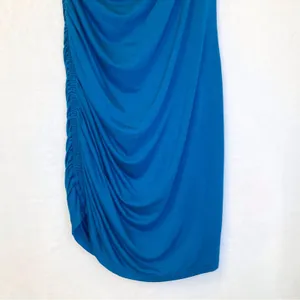 A New Day Teal Blue Asymmetrical Ruched Cocktail Bodycon Mini Dress Size Small thumbnail 4