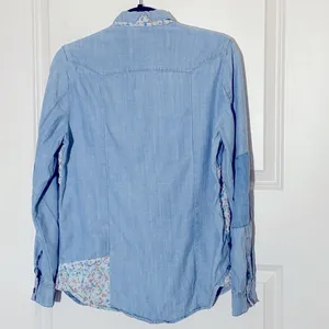 Kookai Chambray Patchwork Button Up Top Medium thumbnail 2