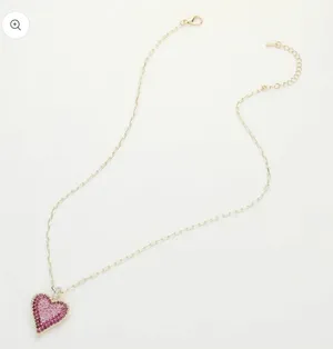 14K Gold Plated Stone Paved Heart Paperclip Chain Pendant Necklace thumbnail 1