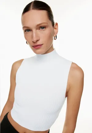Aritzia Babaton Sculpt‎ Knit Mockneck Tank White Ribbed Size L thumbnail 1
